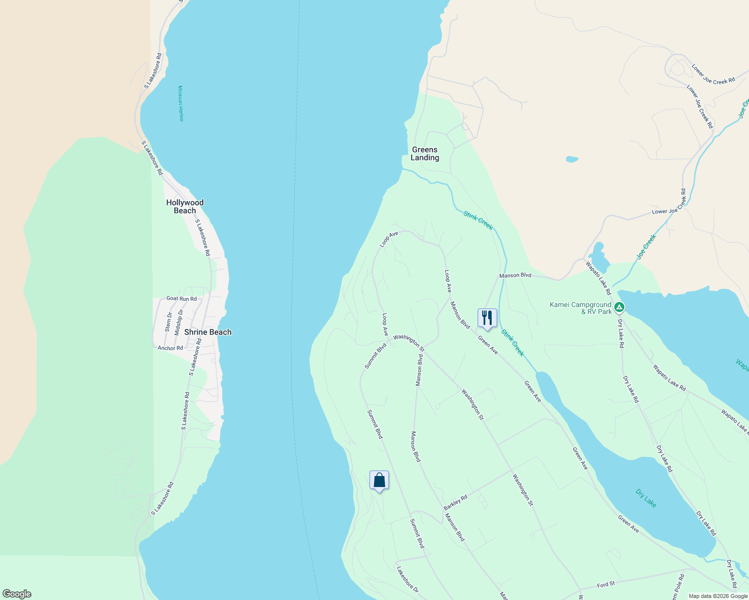 map of restaurants, bars, coffee shops, grocery stores, and more near 134 Loop Avenue in Manson