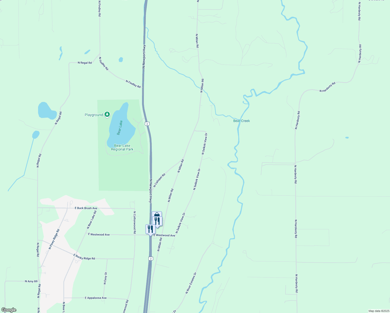 map of restaurants, bars, coffee shops, grocery stores, and more near 29104 North Milan Road in Chattaroy