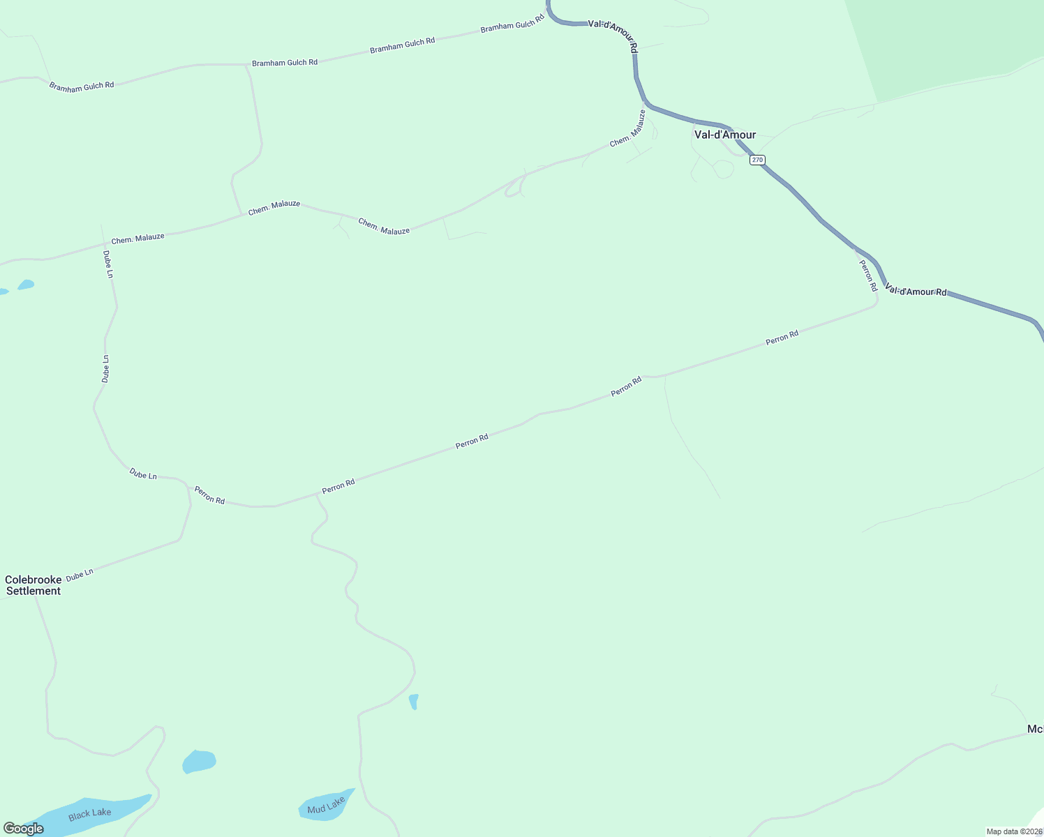 map of restaurants, bars, coffee shops, grocery stores, and more near 224 Perron Road in Val-d'Amour