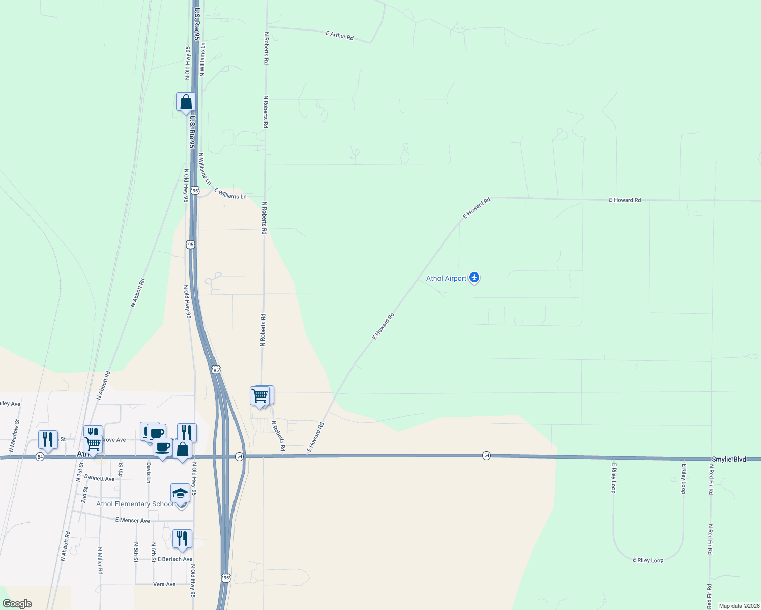 map of restaurants, bars, coffee shops, grocery stores, and more near 8139 E Howard Rd in Athol