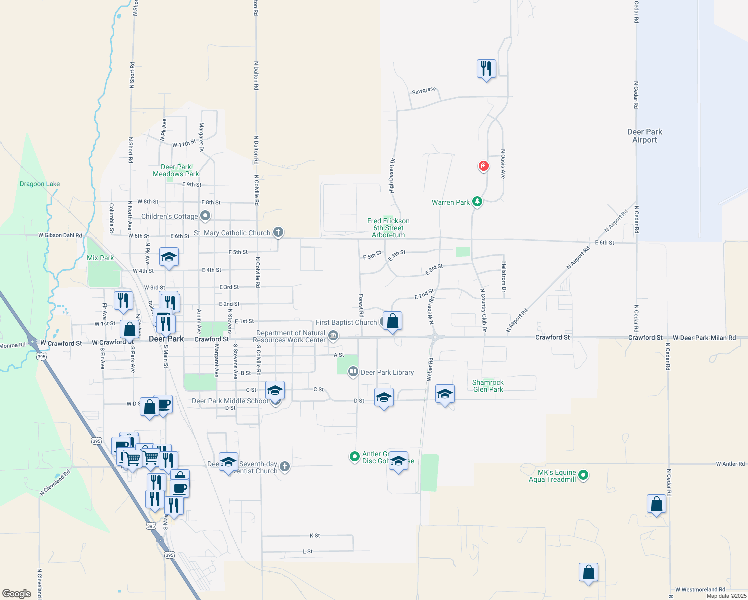 map of restaurants, bars, coffee shops, grocery stores, and more near 1127 E 2nd St in Deer Park
