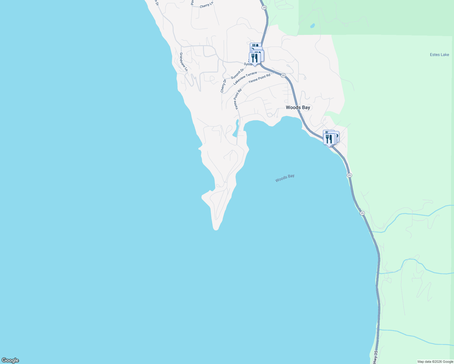 map of restaurants, bars, coffee shops, grocery stores, and more near 898 Yenne Point Road in Bigfork