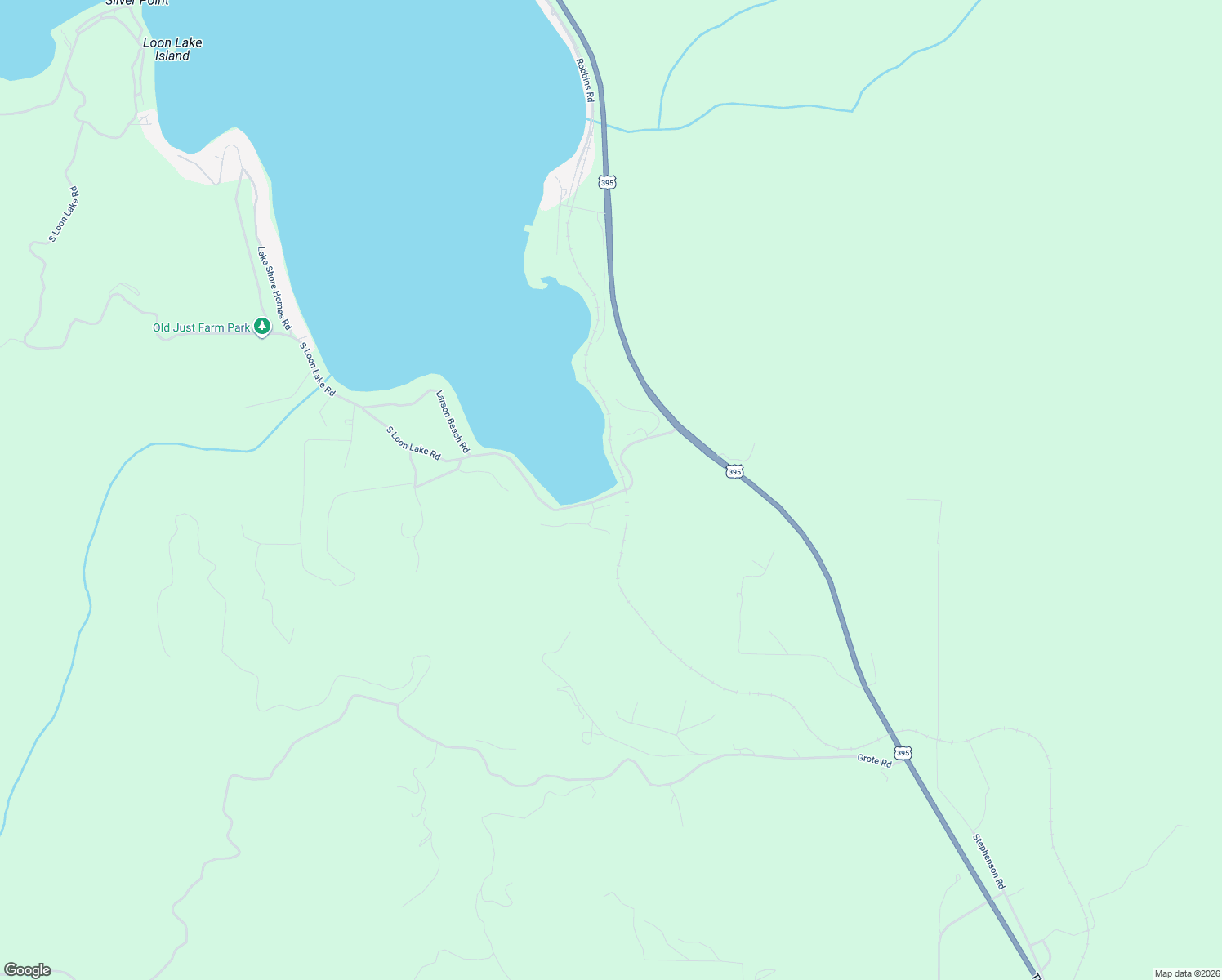 map of restaurants, bars, coffee shops, grocery stores, and more near 46473 Larson Beach Road in Loon Lake