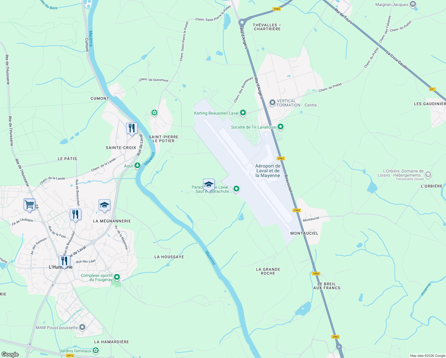 map of restaurants, bars, coffee shops, grocery stores, and more near Chemin de l'Etronnier in Laval