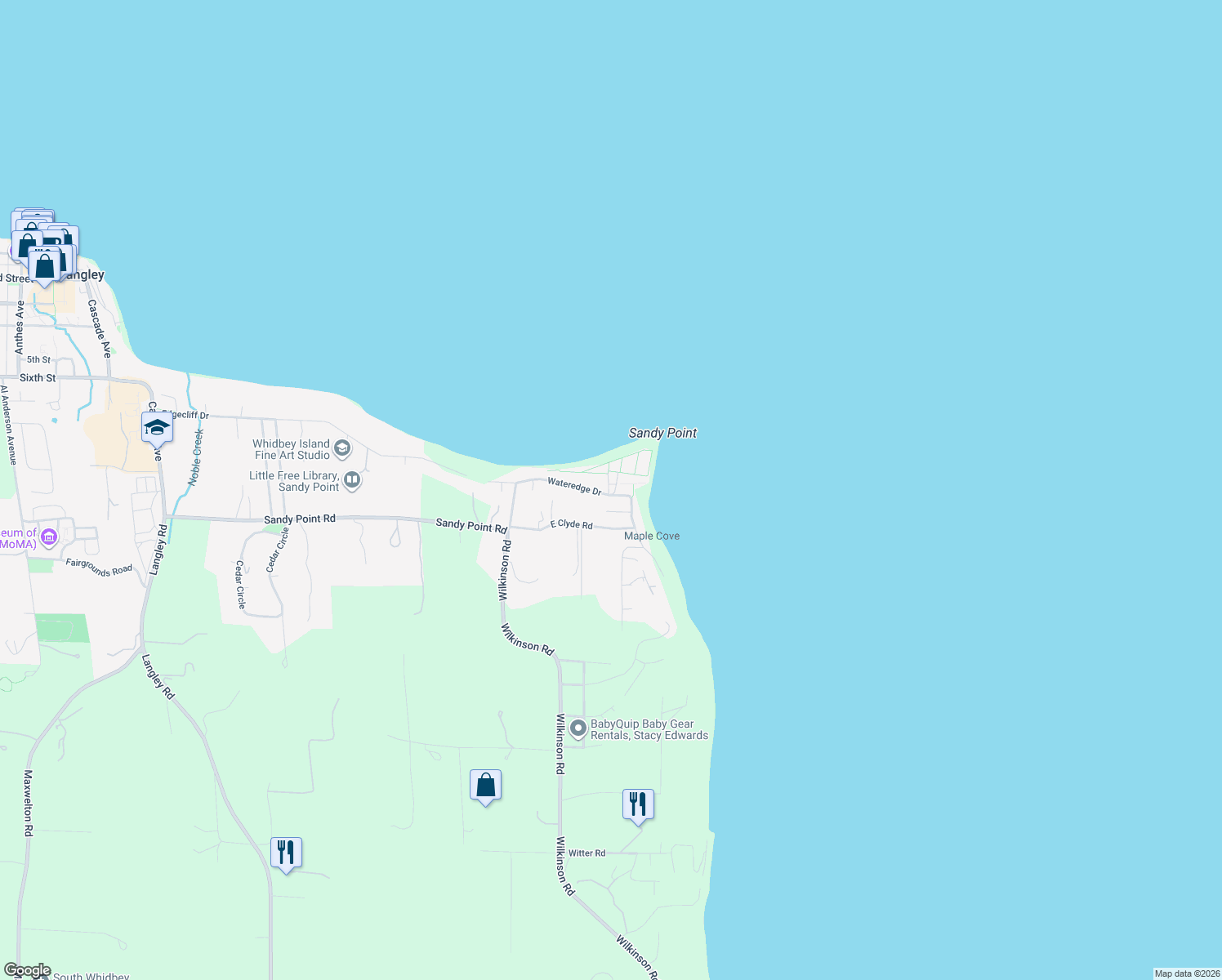 map of restaurants, bars, coffee shops, grocery stores, and more near 4340 Whale Walk in Langley