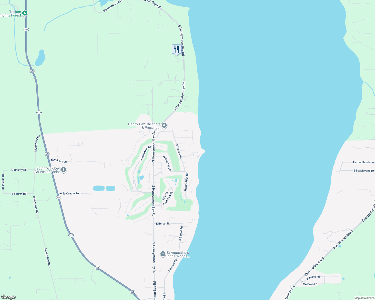 map of restaurants, bars, coffee shops, grocery stores, and more near 1405 Pelican Court in Freeland