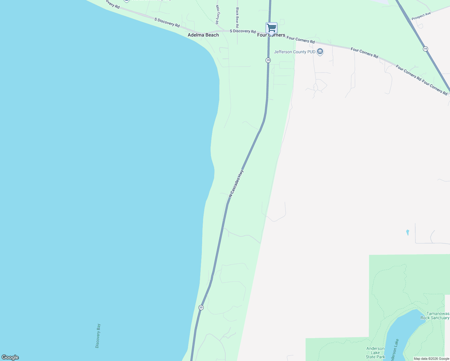 map of restaurants, bars, coffee shops, grocery stores, and more near 5411 Washington 20 in Port Townsend