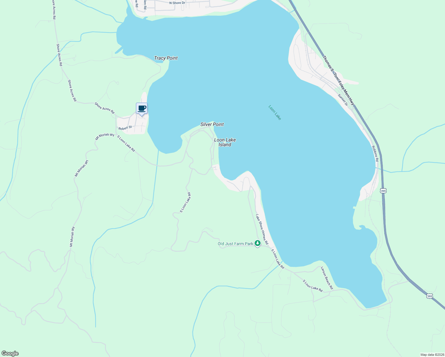 map of restaurants, bars, coffee shops, grocery stores, and more near 44089 Silver Beach Road in Loon Lake