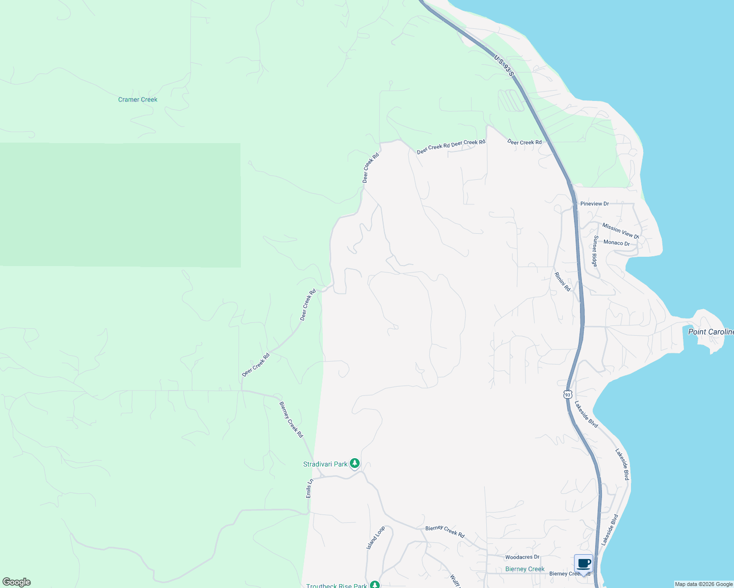 map of restaurants, bars, coffee shops, grocery stores, and more near 500 Deer Creek Road in Lakeside