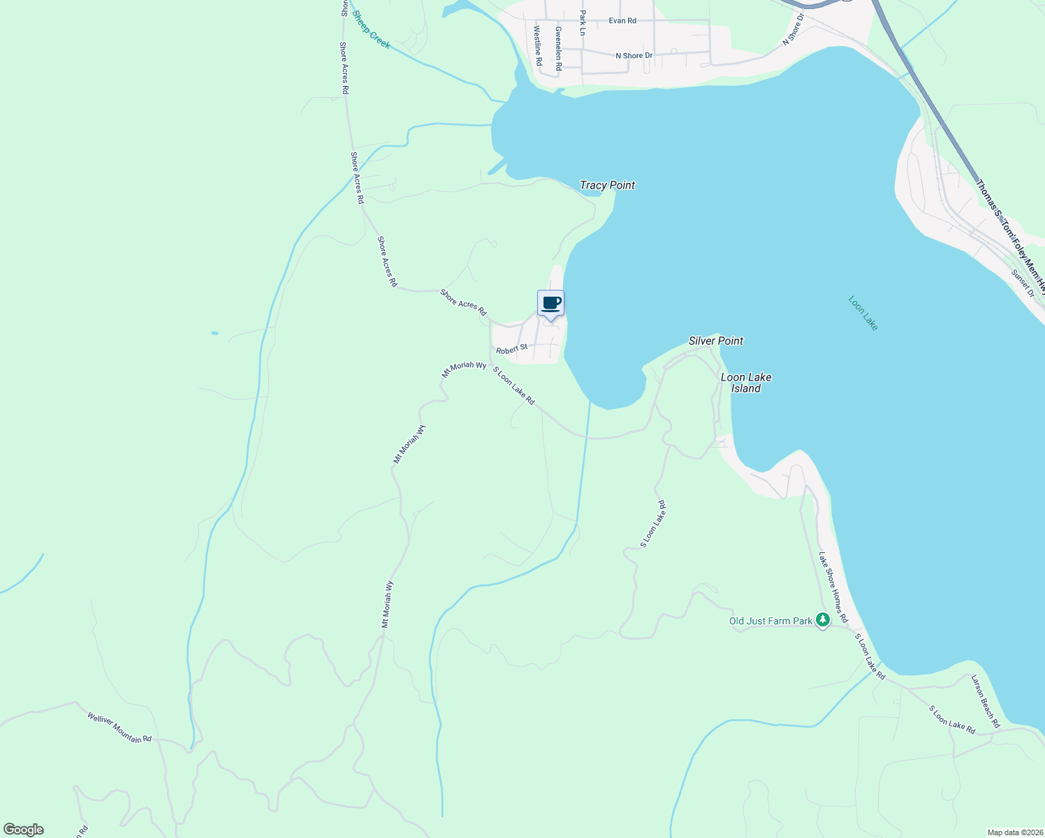map of restaurants, bars, coffee shops, grocery stores, and more near 42994 South Loon Lake Road in Loon Lake