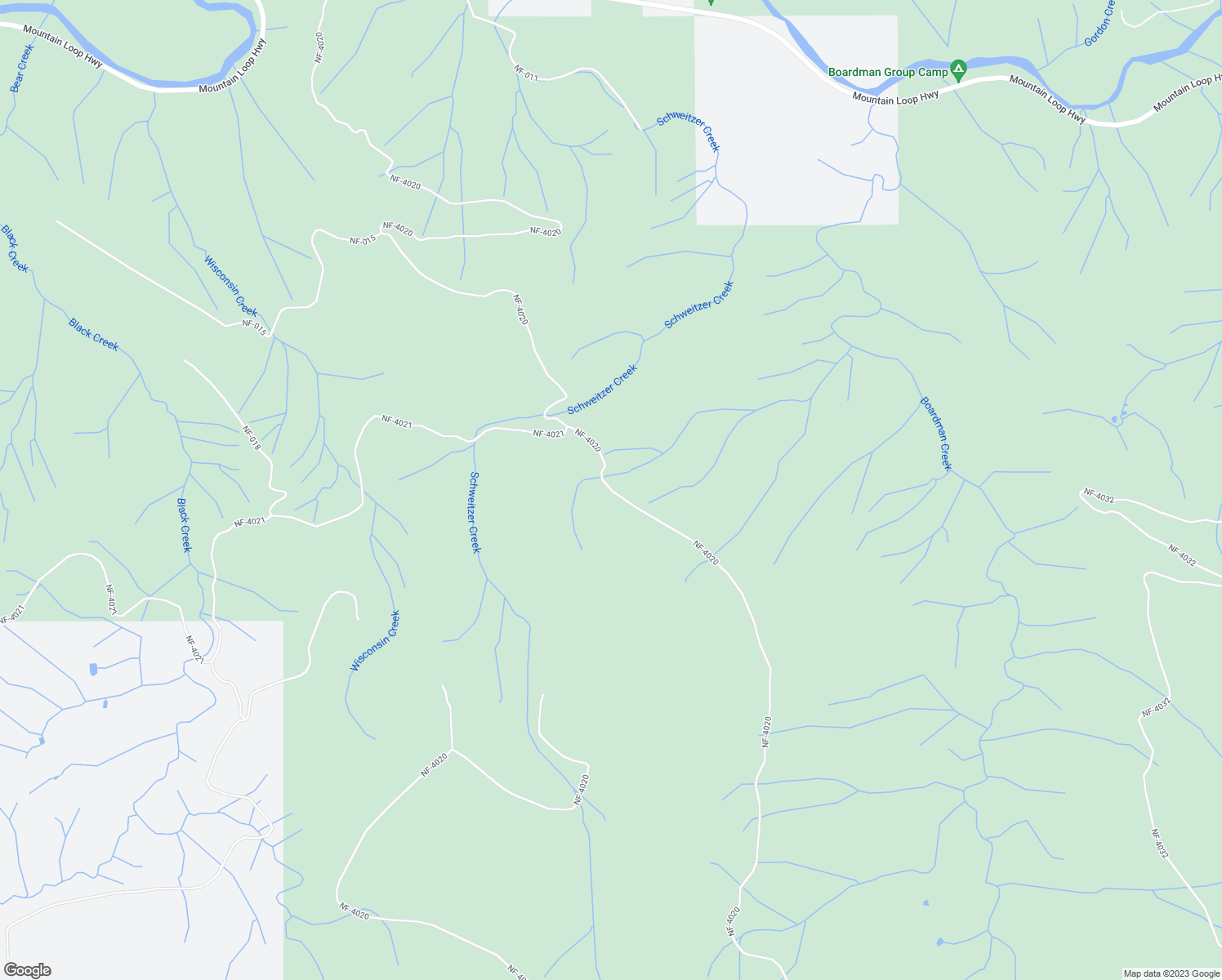 map of restaurants, bars, coffee shops, grocery stores, and more near National Forest Development Road 4020 in Granite Falls