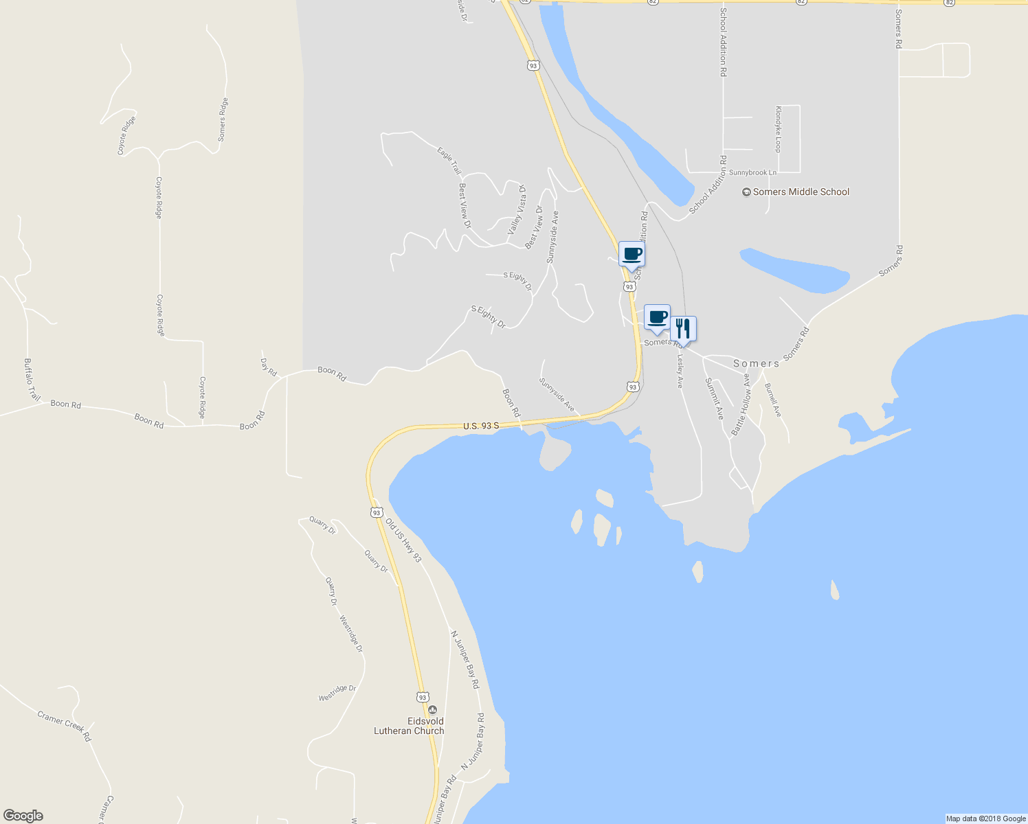 map of restaurants, bars, coffee shops, grocery stores, and more near 100 Boon Road in Somers