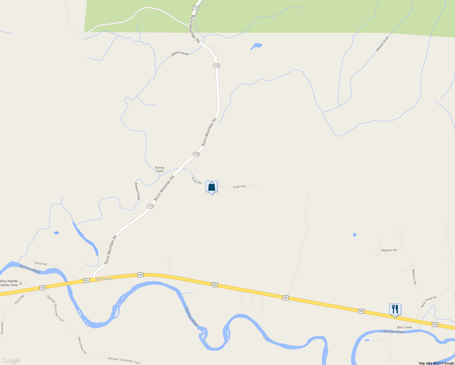 map of restaurants, bars, coffee shops, grocery stores, and more near 411 Grant Road in Beaver