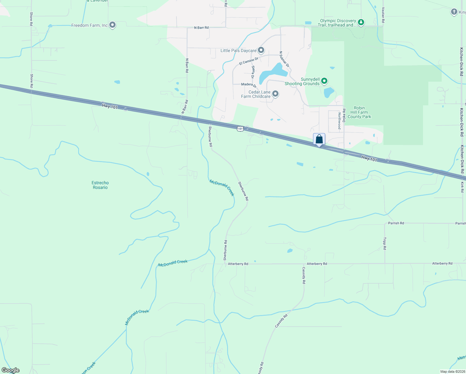 map of restaurants, bars, coffee shops, grocery stores, and more near 510 Sherburne Road in Sequim