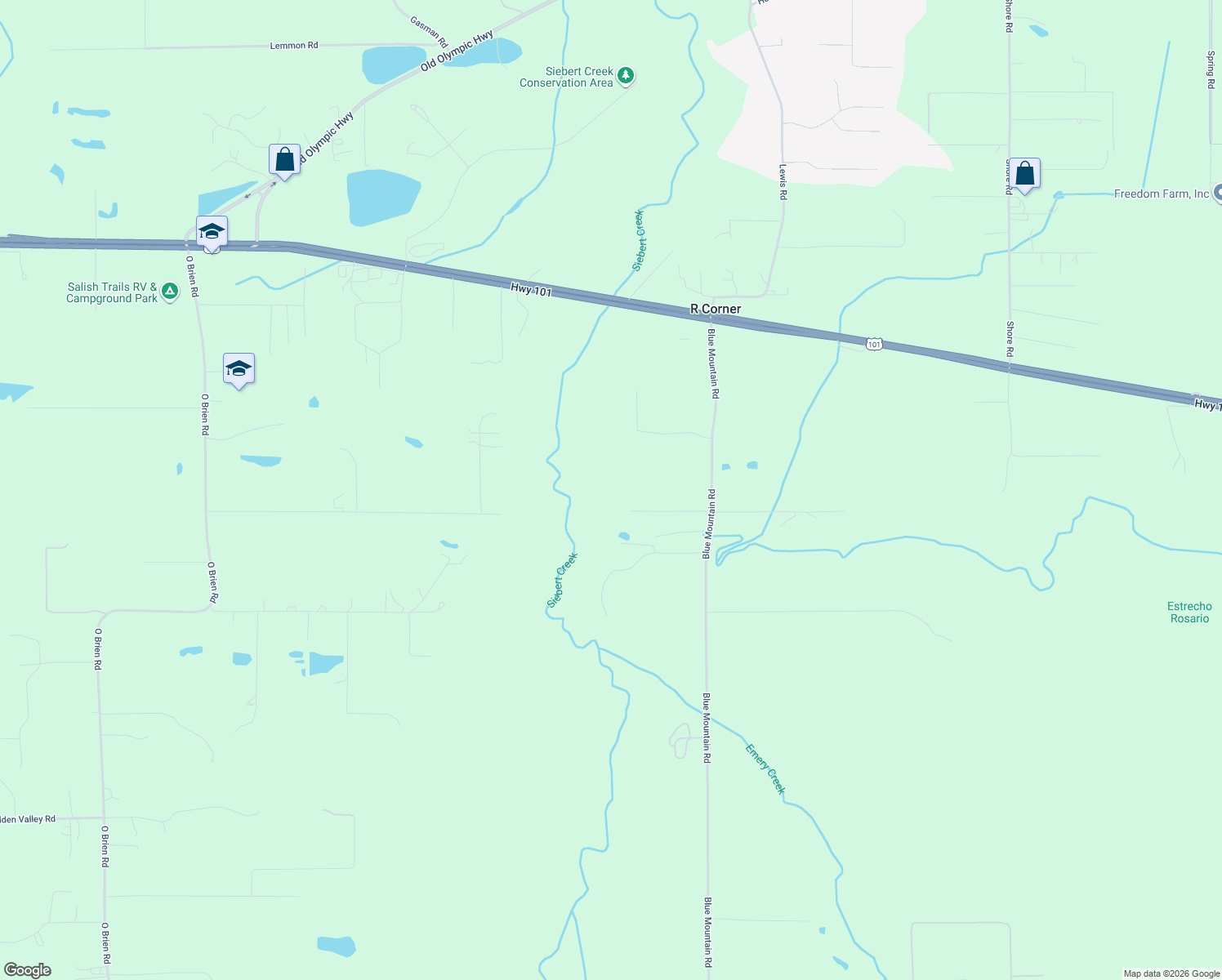 map of restaurants, bars, coffee shops, grocery stores, and more near 232 Meadow Ridge Way in Port Angeles