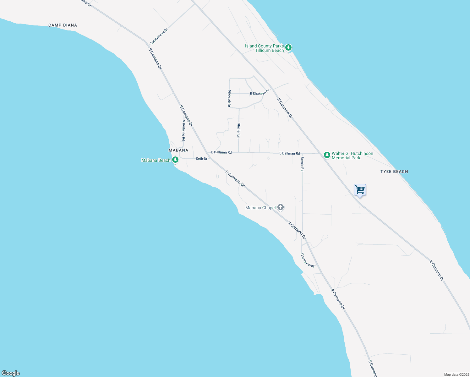 map of restaurants, bars, coffee shops, grocery stores, and more near 3294 Walnut Court in Camano