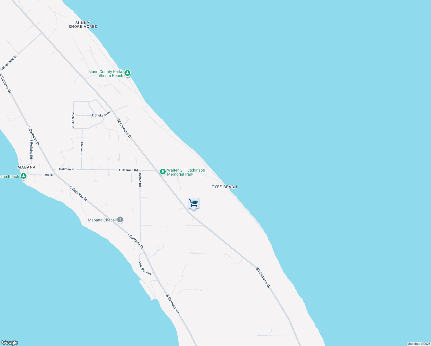 map of restaurants, bars, coffee shops, grocery stores, and more near 3208 Shoreline Drive in Camano Island