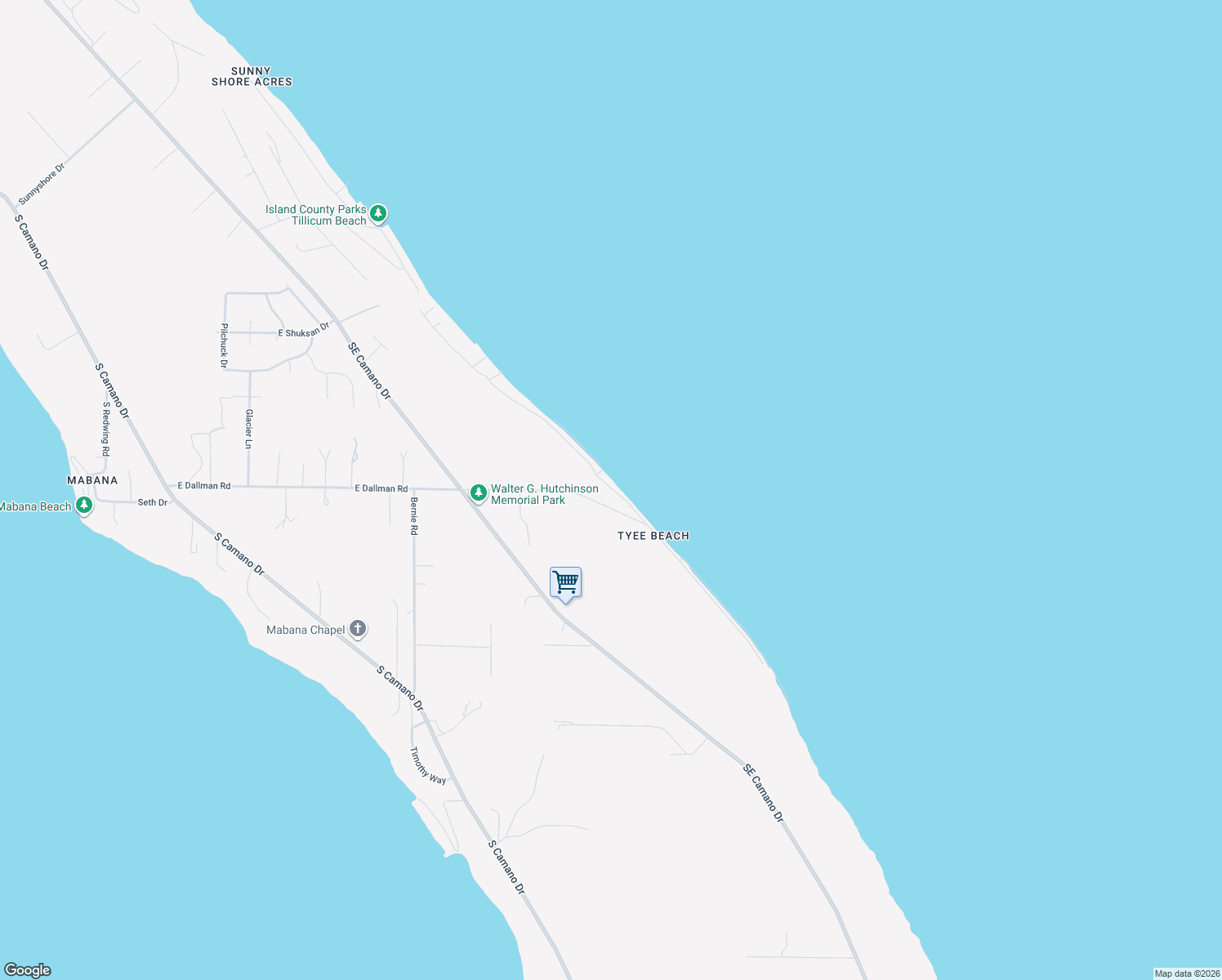map of restaurants, bars, coffee shops, grocery stores, and more near 3192 Shoreline Drive in Camano