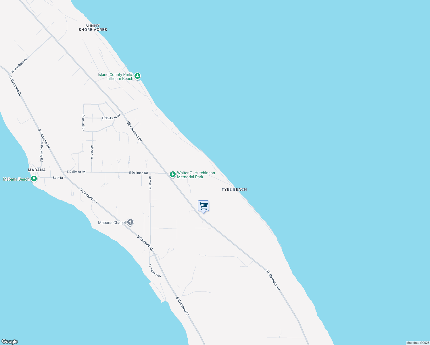 map of restaurants, bars, coffee shops, grocery stores, and more near 3192 Shoreline Drive in Camano