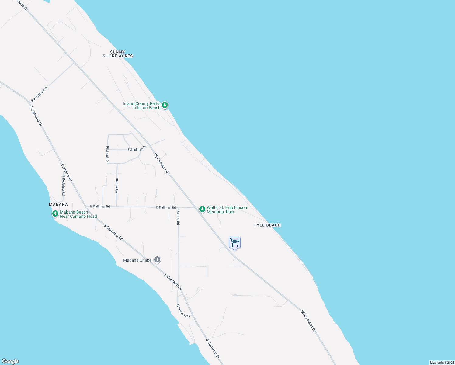 map of restaurants, bars, coffee shops, grocery stores, and more near 3139 Shoreline Drive in Camano