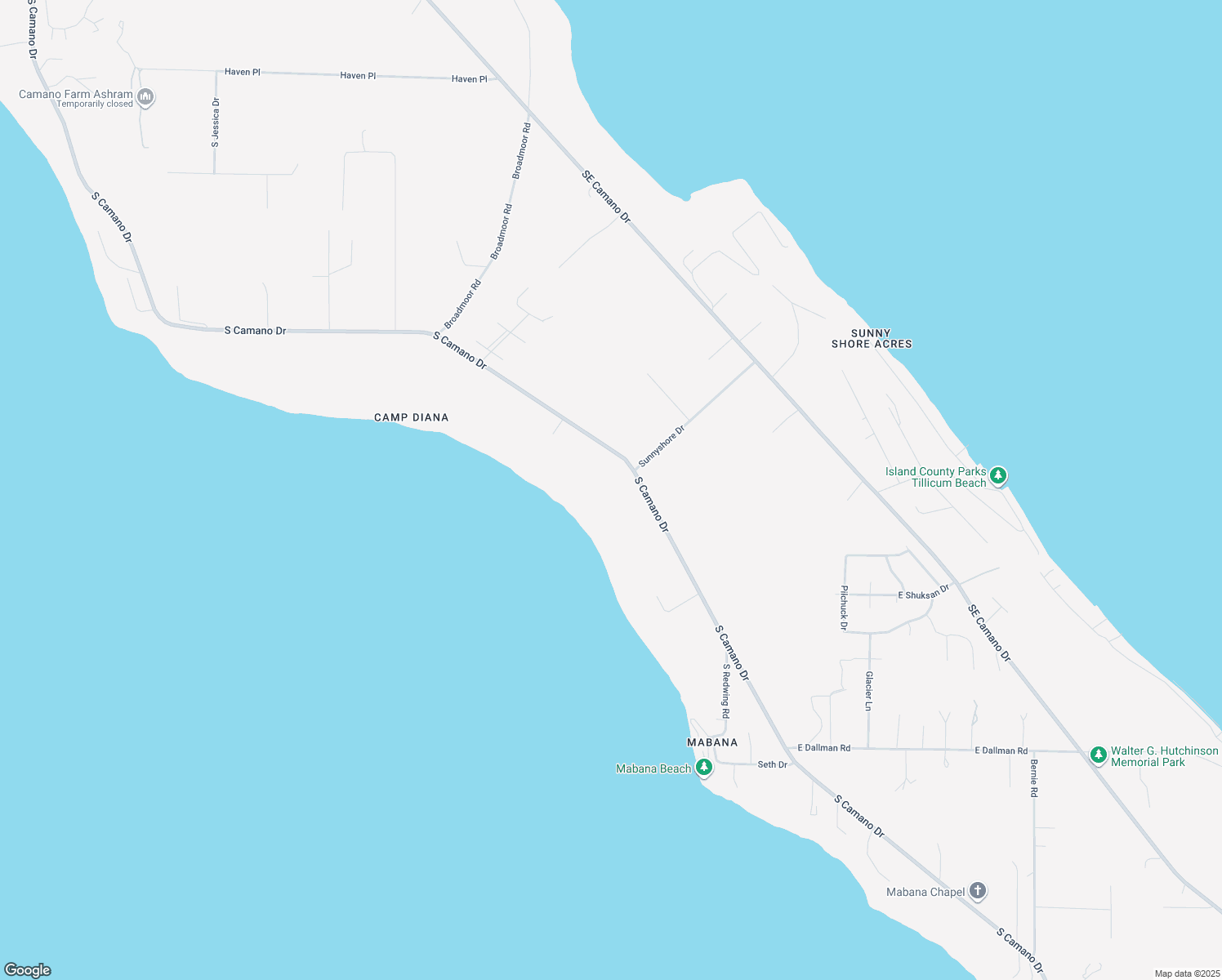 map of restaurants, bars, coffee shops, grocery stores, and more near 3288 South Camano Drive in Camano