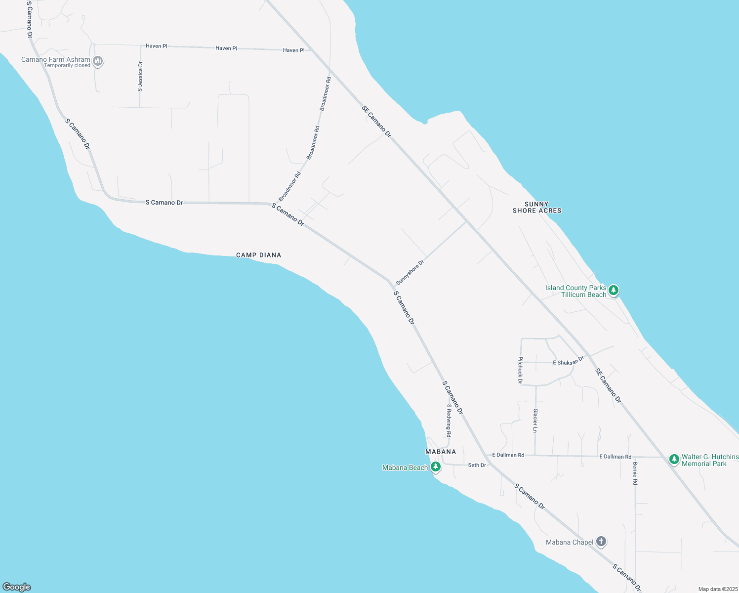 map of restaurants, bars, coffee shops, grocery stores, and more near 3288 South Camano Drive in Camano