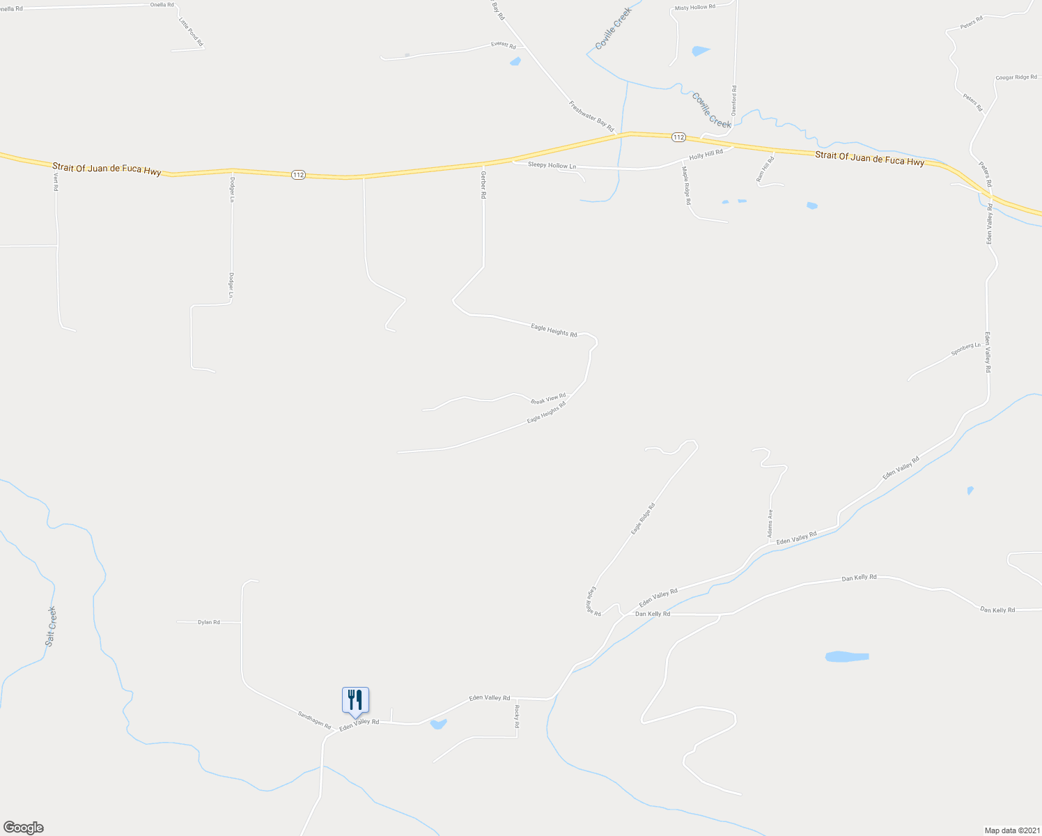 map of restaurants, bars, coffee shops, grocery stores, and more near 850 Eagle Heights Road in Port Angeles