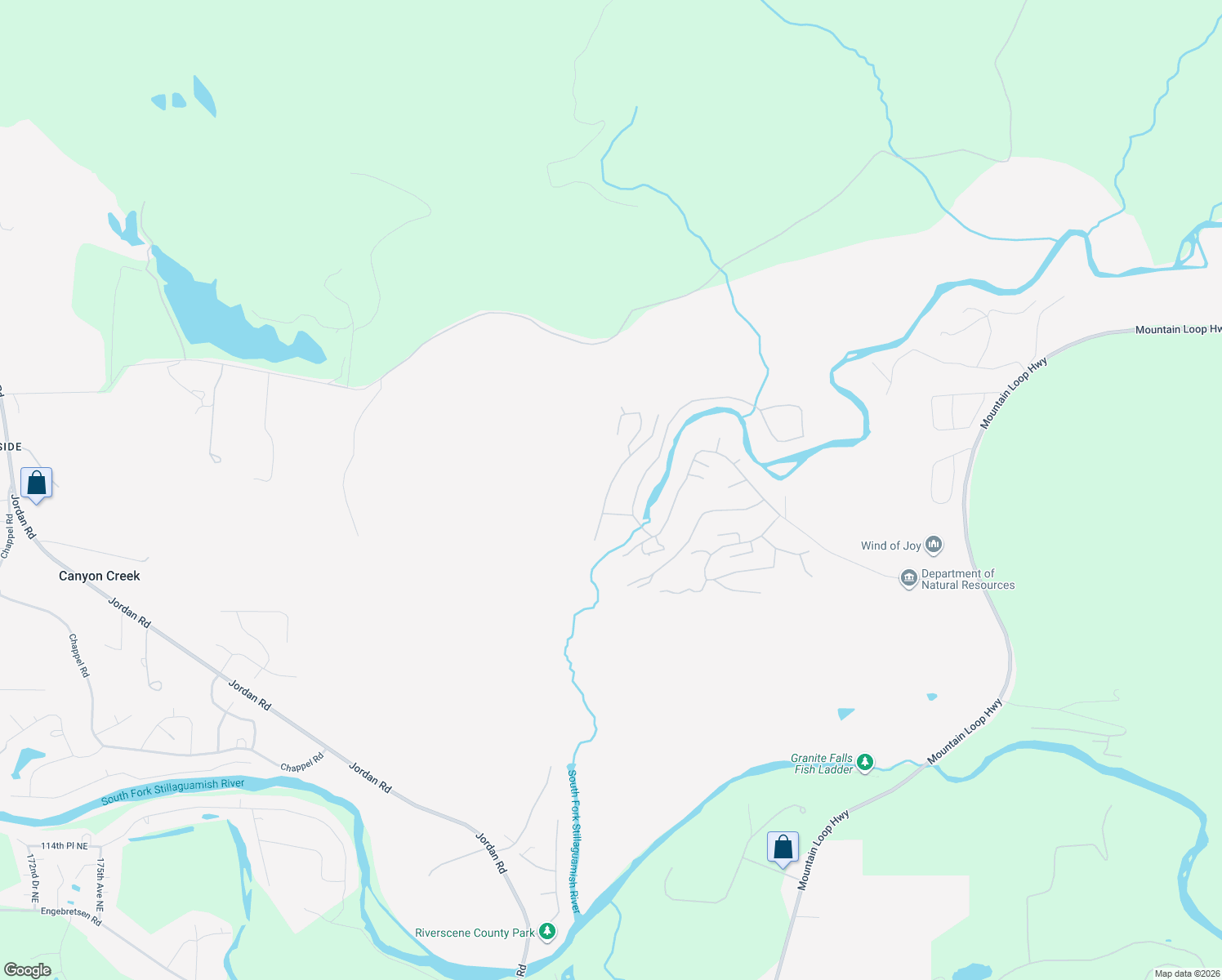 map of restaurants, bars, coffee shops, grocery stores, and more near 12824 Green Mountain Way in Granite Falls