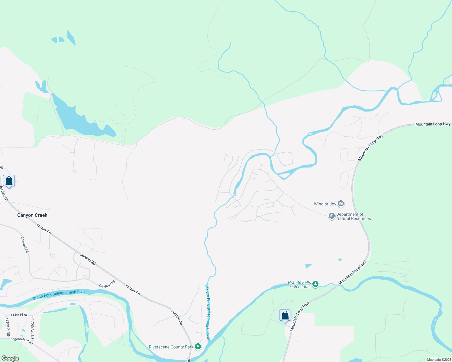 map of restaurants, bars, coffee shops, grocery stores, and more near 12824 Green Mountain Way in Granite Falls