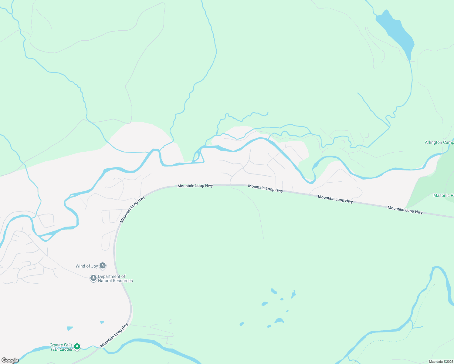 map of restaurants, bars, coffee shops, grocery stores, and more near 13408 River Road in Granite Falls
