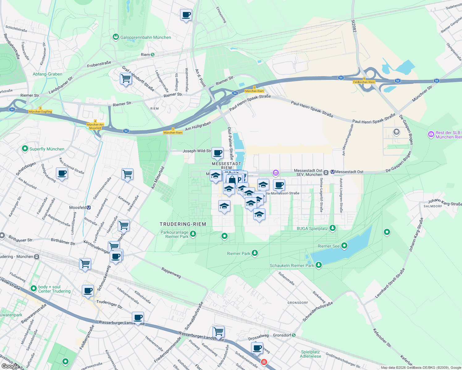 map of restaurants, bars, coffee shops, grocery stores, and more near 6 Willy-Brandt-Platz in München