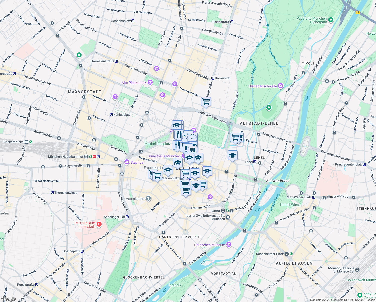 map of restaurants, bars, coffee shops, grocery stores, and more near 15 Theatinerstraße in München