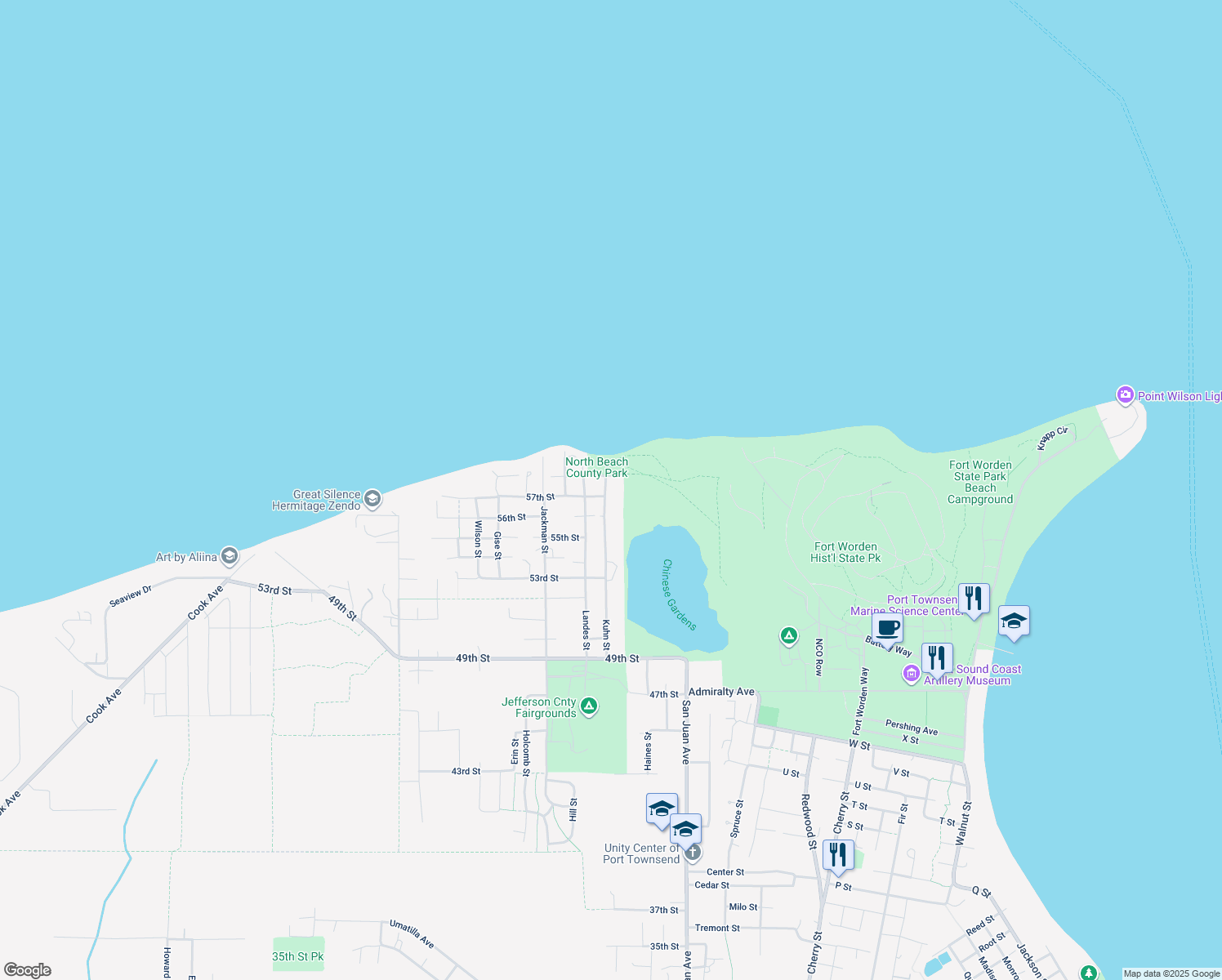 map of restaurants, bars, coffee shops, grocery stores, and more near 5706 Kuhn Street in Port Townsend