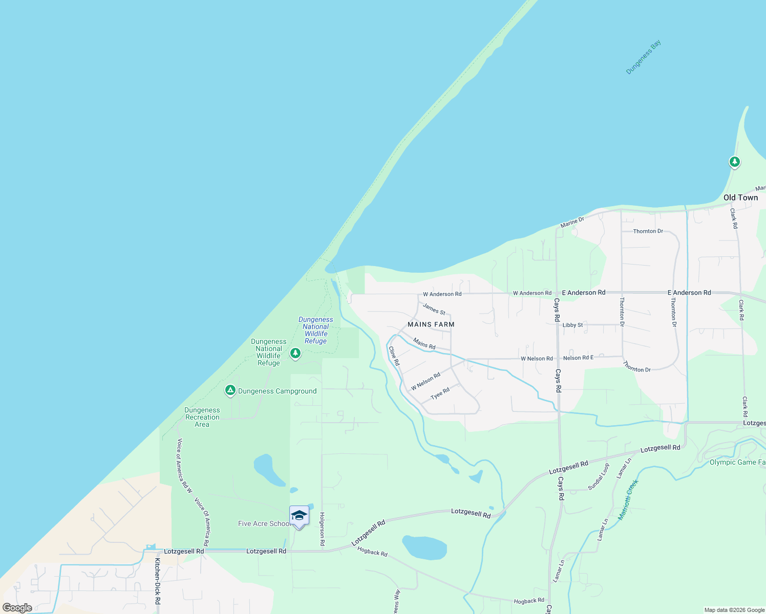 map of restaurants, bars, coffee shops, grocery stores, and more near 270 Bay View Street in Sequim