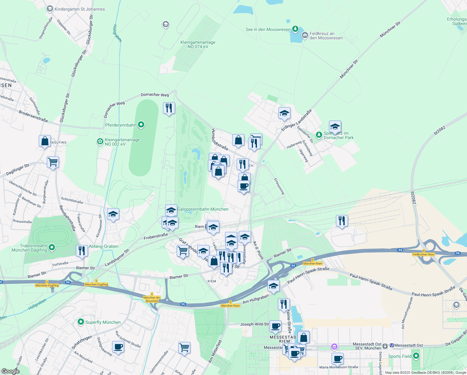 map of restaurants, bars, coffee shops, grocery stores, and more near 21 Otto-Hahn-Straße in Aschheim