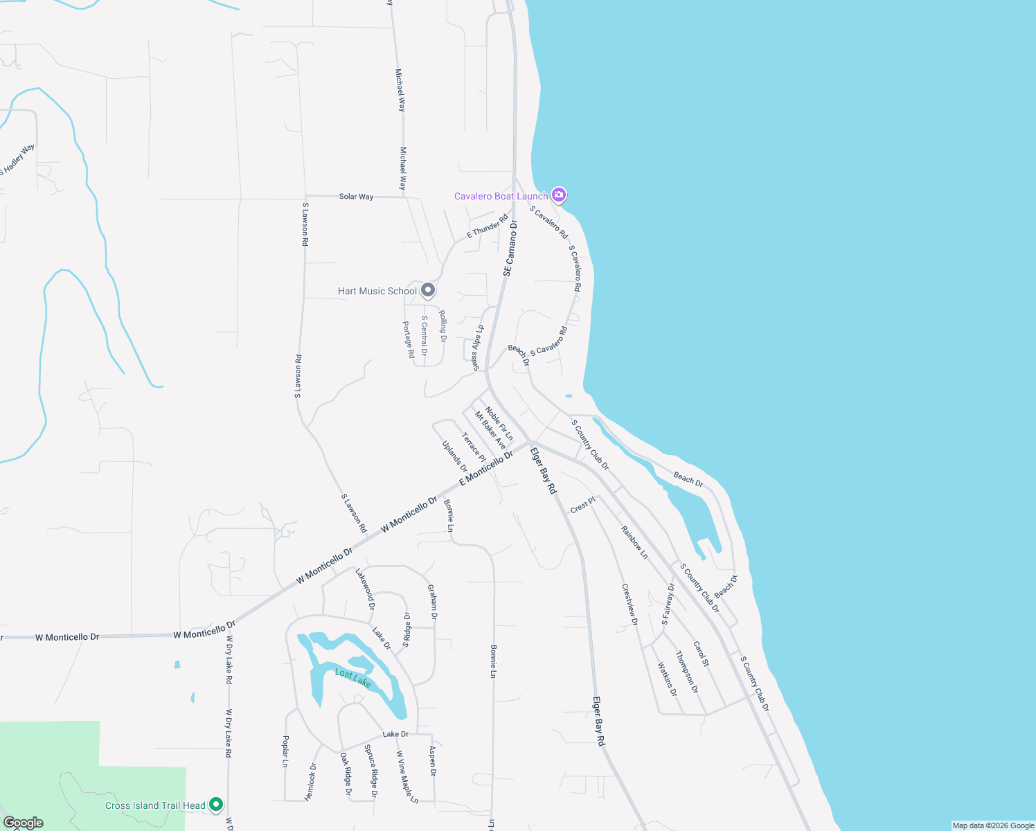 map of restaurants, bars, coffee shops, grocery stores, and more near 1238 South View Street in Camano Island