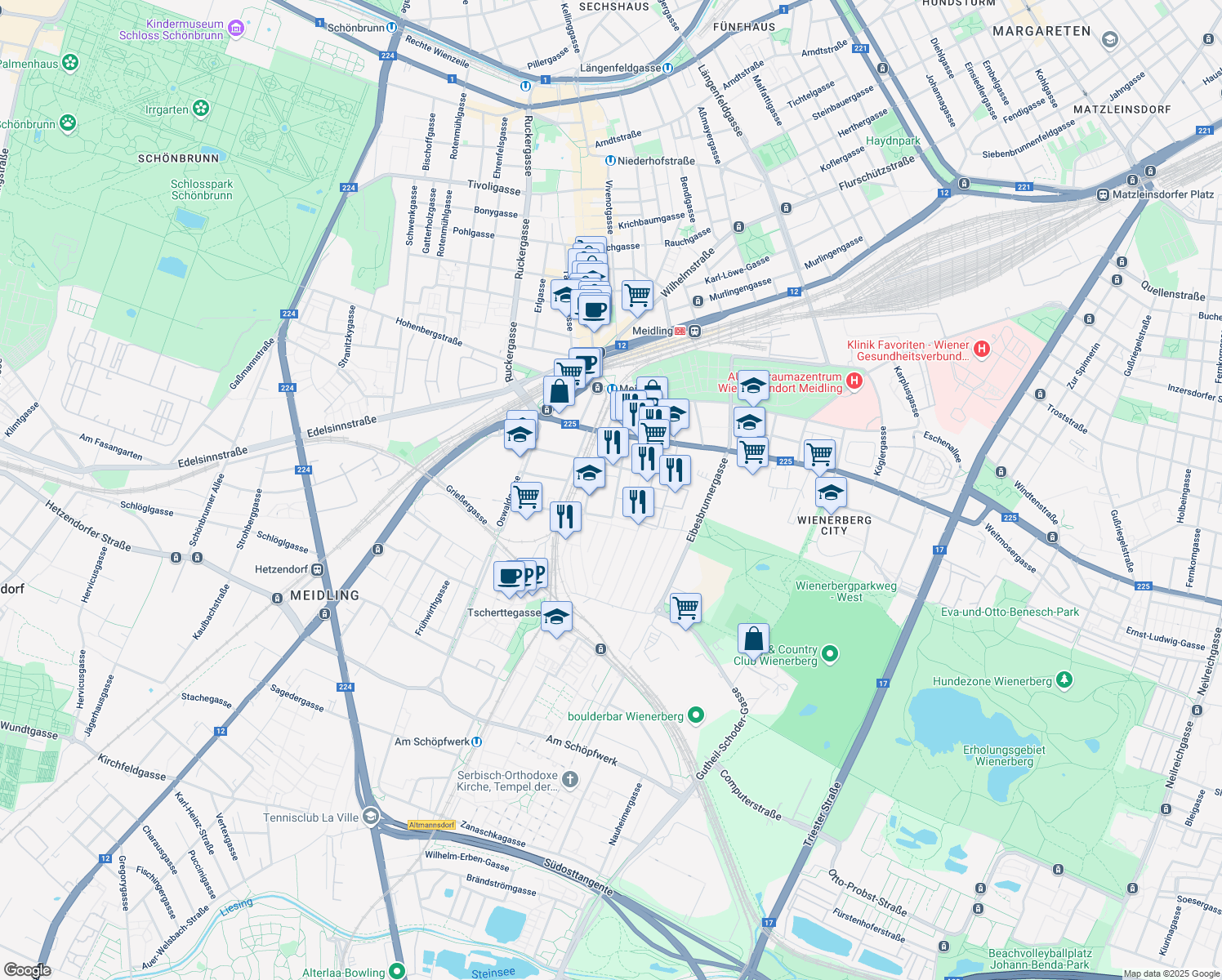 map of restaurants, bars, coffee shops, grocery stores, and more near 18 Lehrbachgasse in Wien