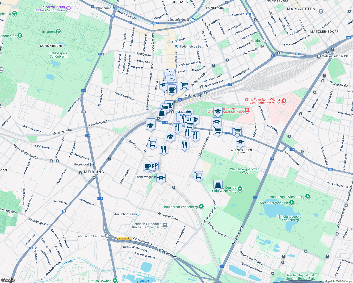 map of restaurants, bars, coffee shops, grocery stores, and more near 18 Lehrbachgasse in Wien