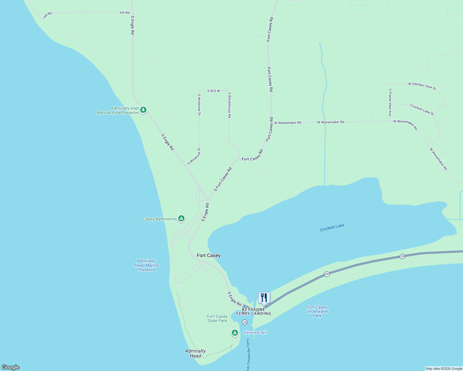 map of restaurants, bars, coffee shops, grocery stores, and more near 1083 Fort Casey Road in Coupeville