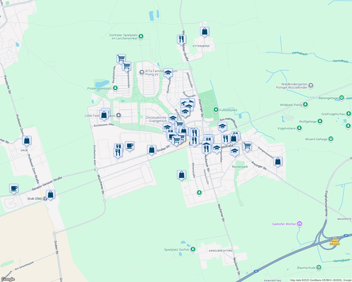 map of restaurants, bars, coffee shops, grocery stores, and more near in Poing