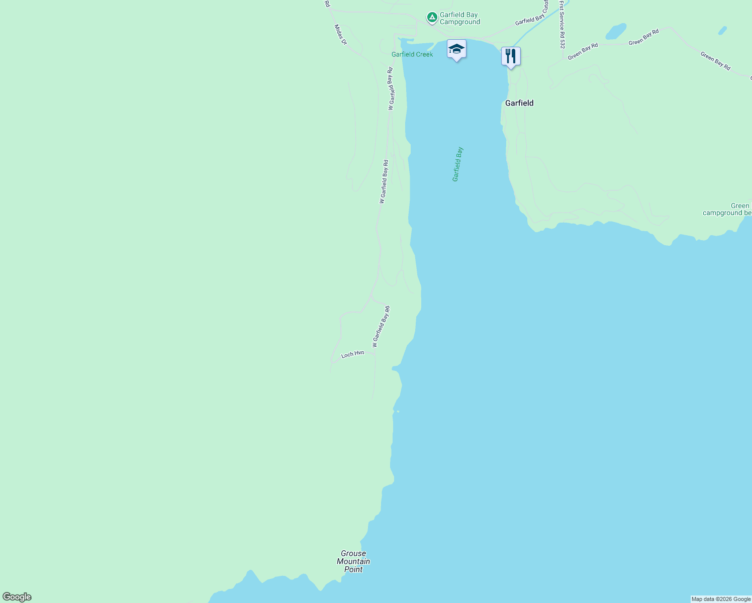 map of restaurants, bars, coffee shops, grocery stores, and more near 1637 West Garfield Bay Road in Sagle