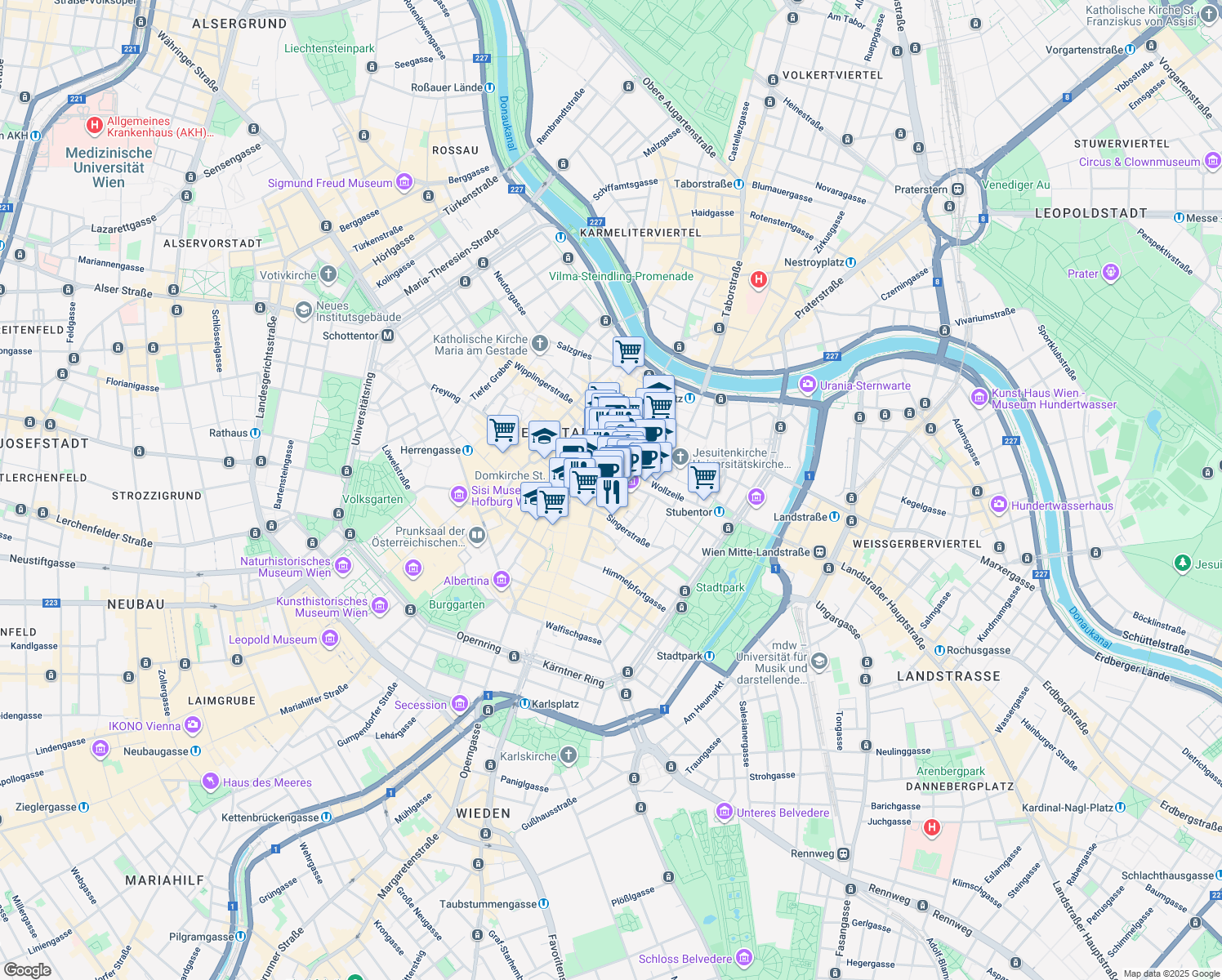 map of restaurants, bars, coffee shops, grocery stores, and more near in Vienna