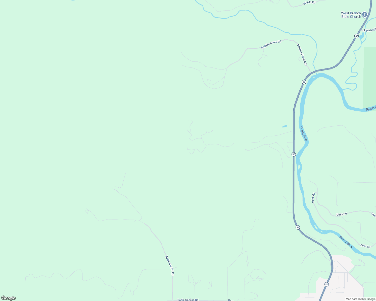 map of restaurants, bars, coffee shops, grocery stores, and more near Pack Trail in Priest River