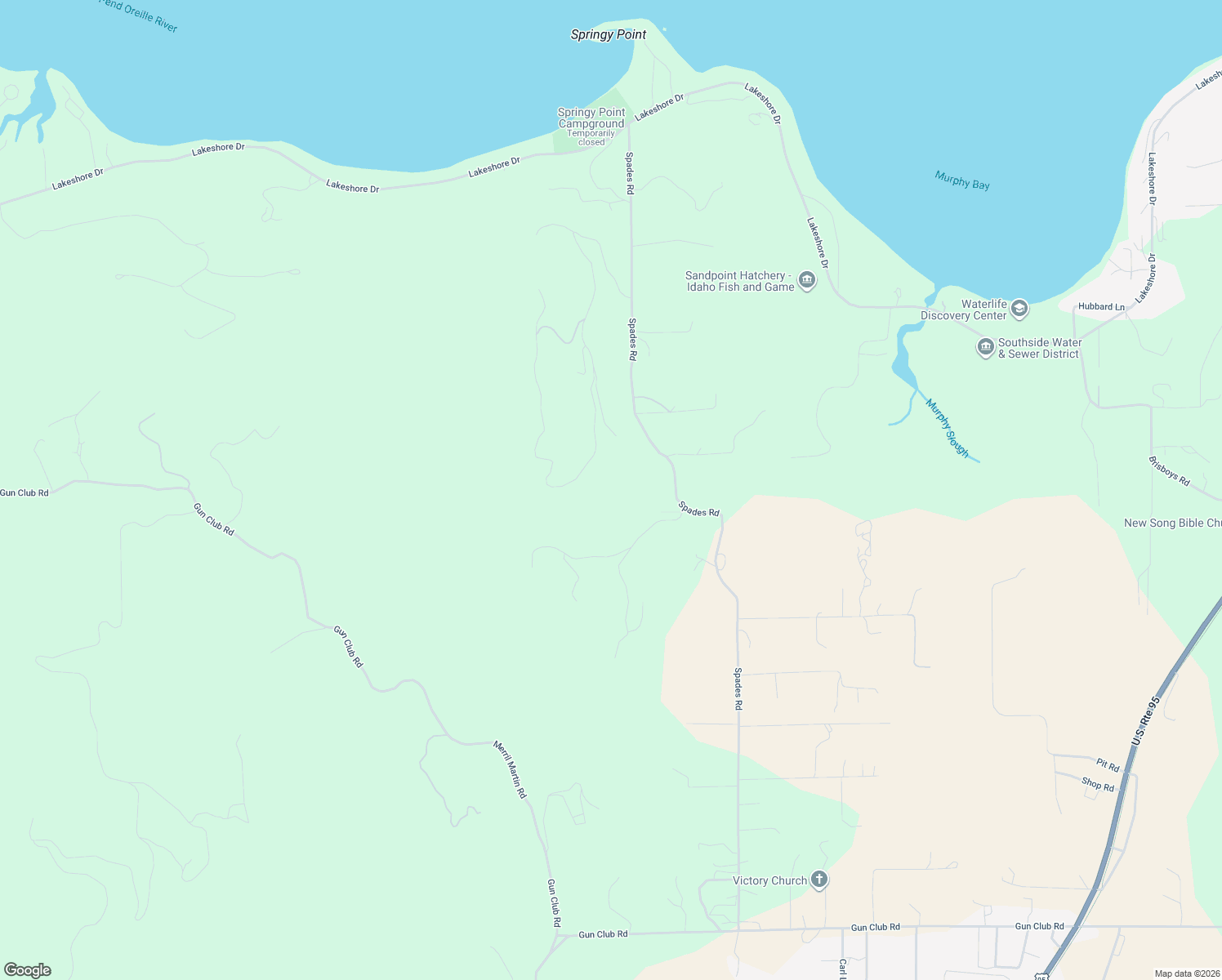 map of restaurants, bars, coffee shops, grocery stores, and more near 832 Mountain Ridge Drive in Sagle
