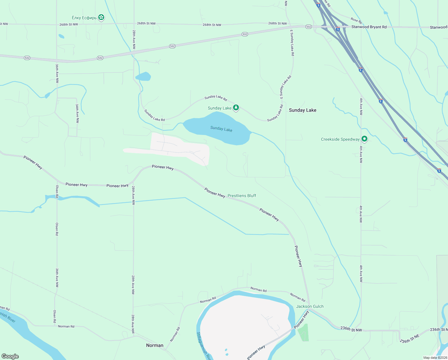 map of restaurants, bars, coffee shops, grocery stores, and more near 1800 252nd Street Northwest in Stanwood