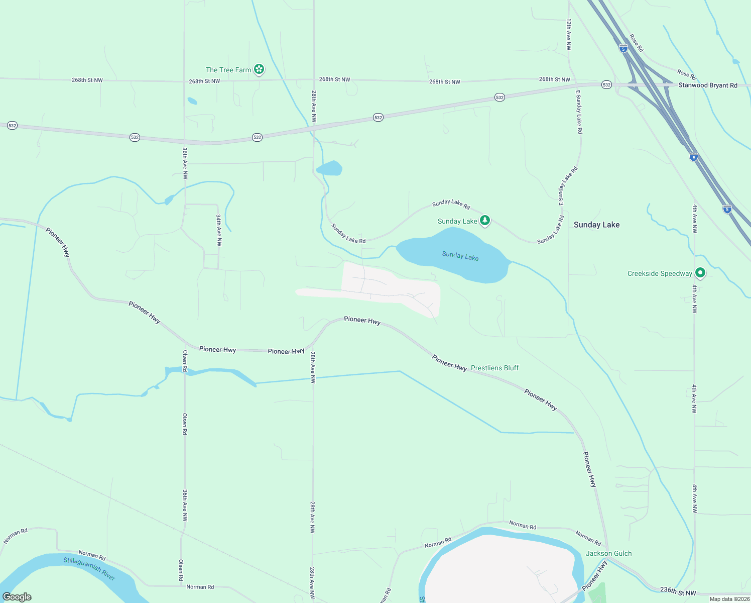 map of restaurants, bars, coffee shops, grocery stores, and more near 2416 254th Street Northwest in Stanwood