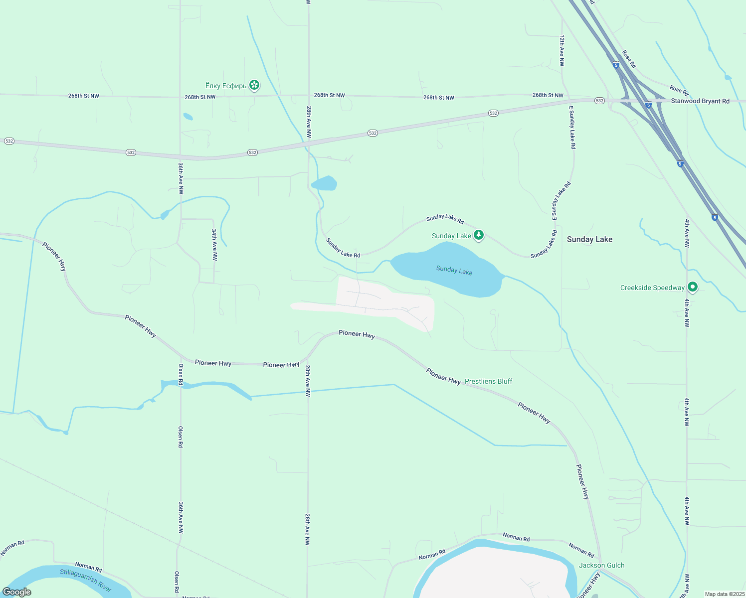 map of restaurants, bars, coffee shops, grocery stores, and more near 2232 256th Street Northwest in Stanwood