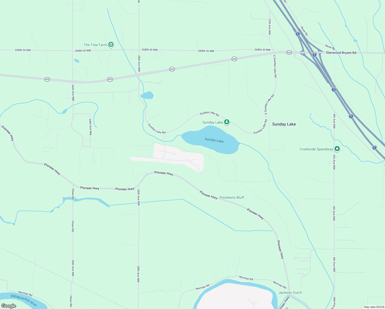 map of restaurants, bars, coffee shops, grocery stores, and more near 2110 256th Street Northwest in Stanwood
