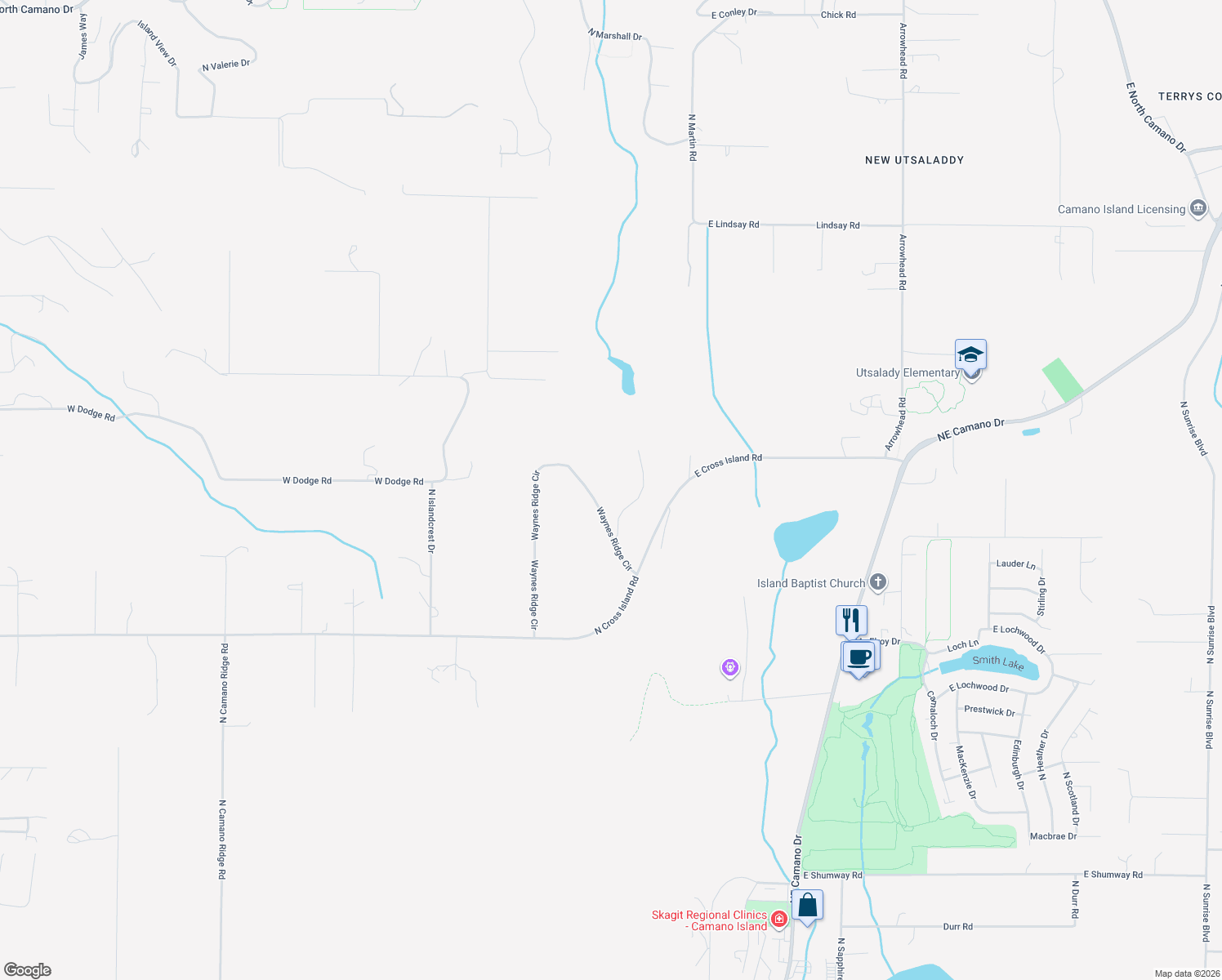 map of restaurants, bars, coffee shops, grocery stores, and more near 514 Waynes Ridge Circle in Camano