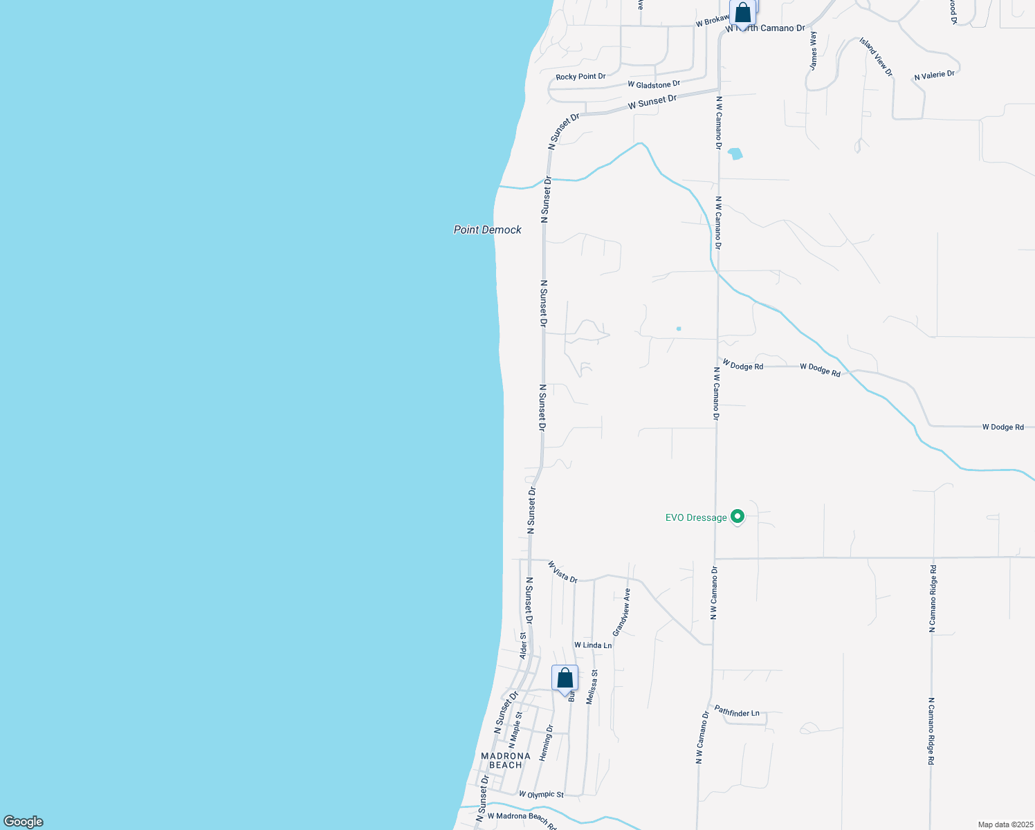 map of restaurants, bars, coffee shops, grocery stores, and more near 543 North Sunset Drive in Camano